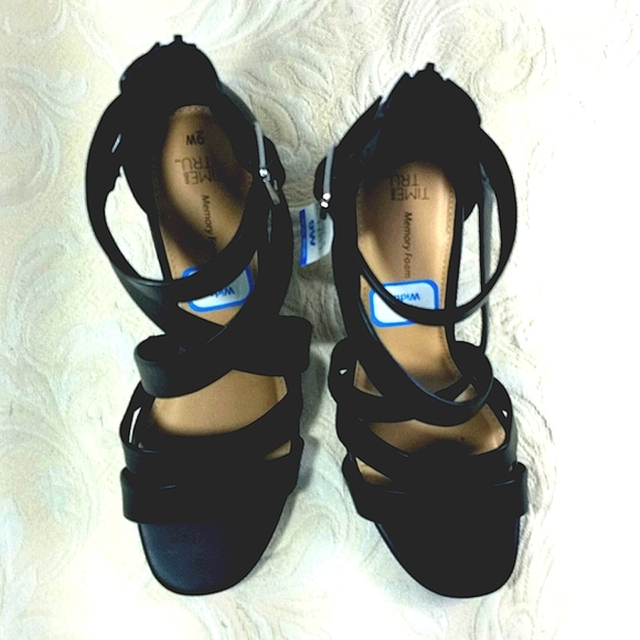 Sandal shoe black strappy Buckle zip 3" Block Heel Y2k Whimsigoth Wide Width - Picture 6 of 6